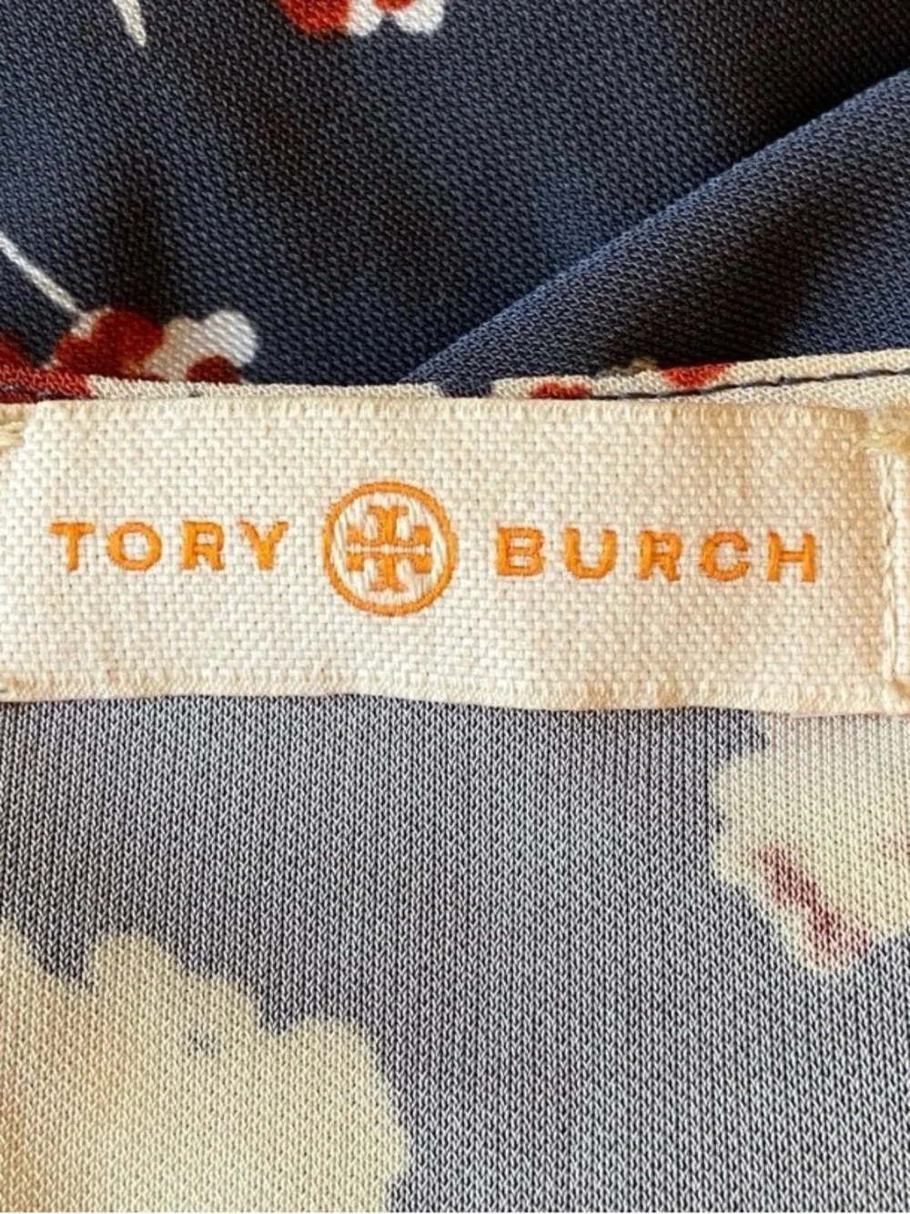 Tory Burch Floral Sheath Dress M Navy Cherry Blossom Side Zip Knee Length